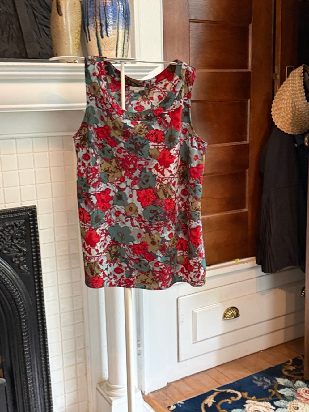 Talbots Floral Print Shell - Red, Green & Tan- worn about 4-5x